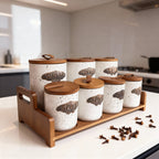 Spice Jar Set with Wooden Rack – 7 Pieces