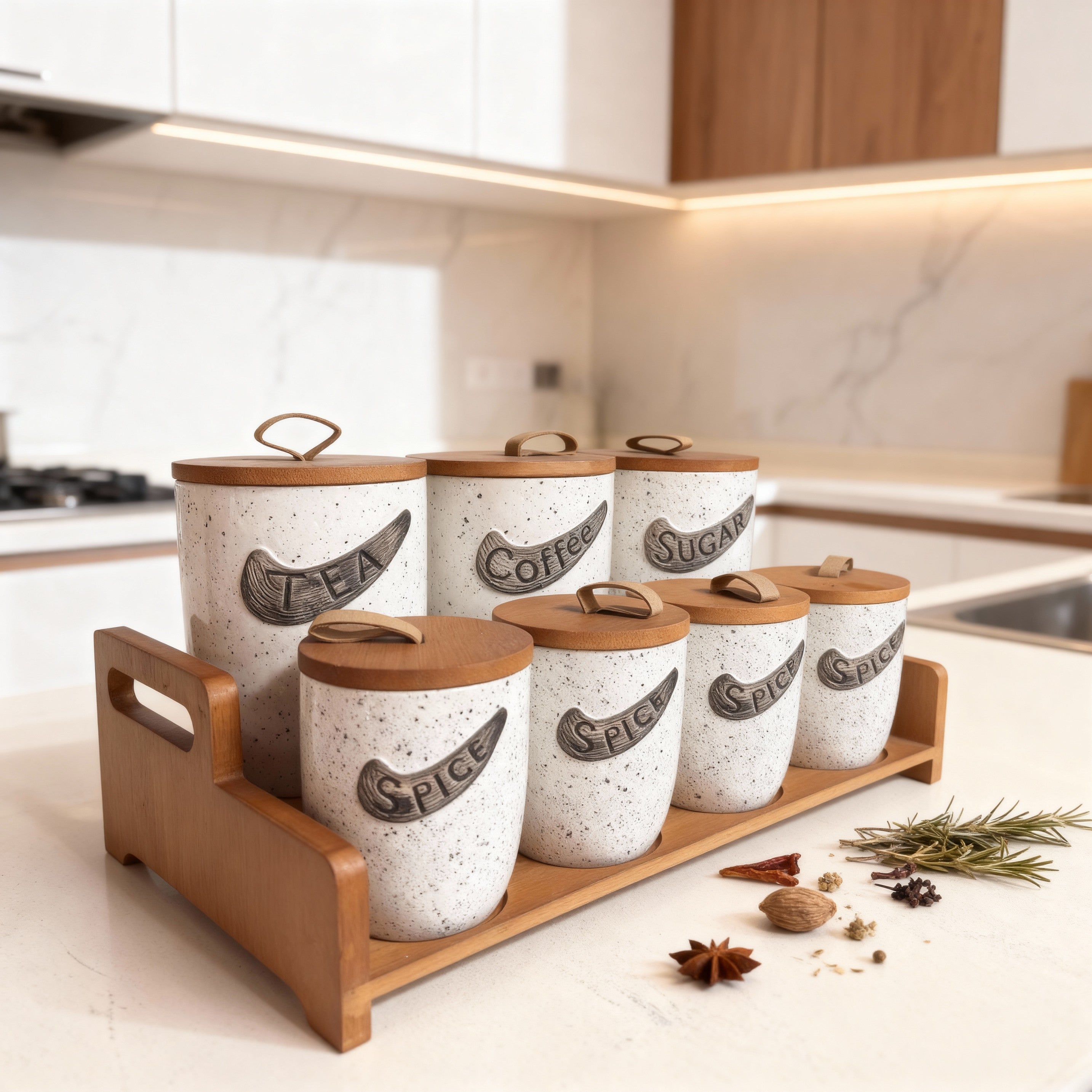 Spice Jar Set with Wooden Rack – 7 Pieces
