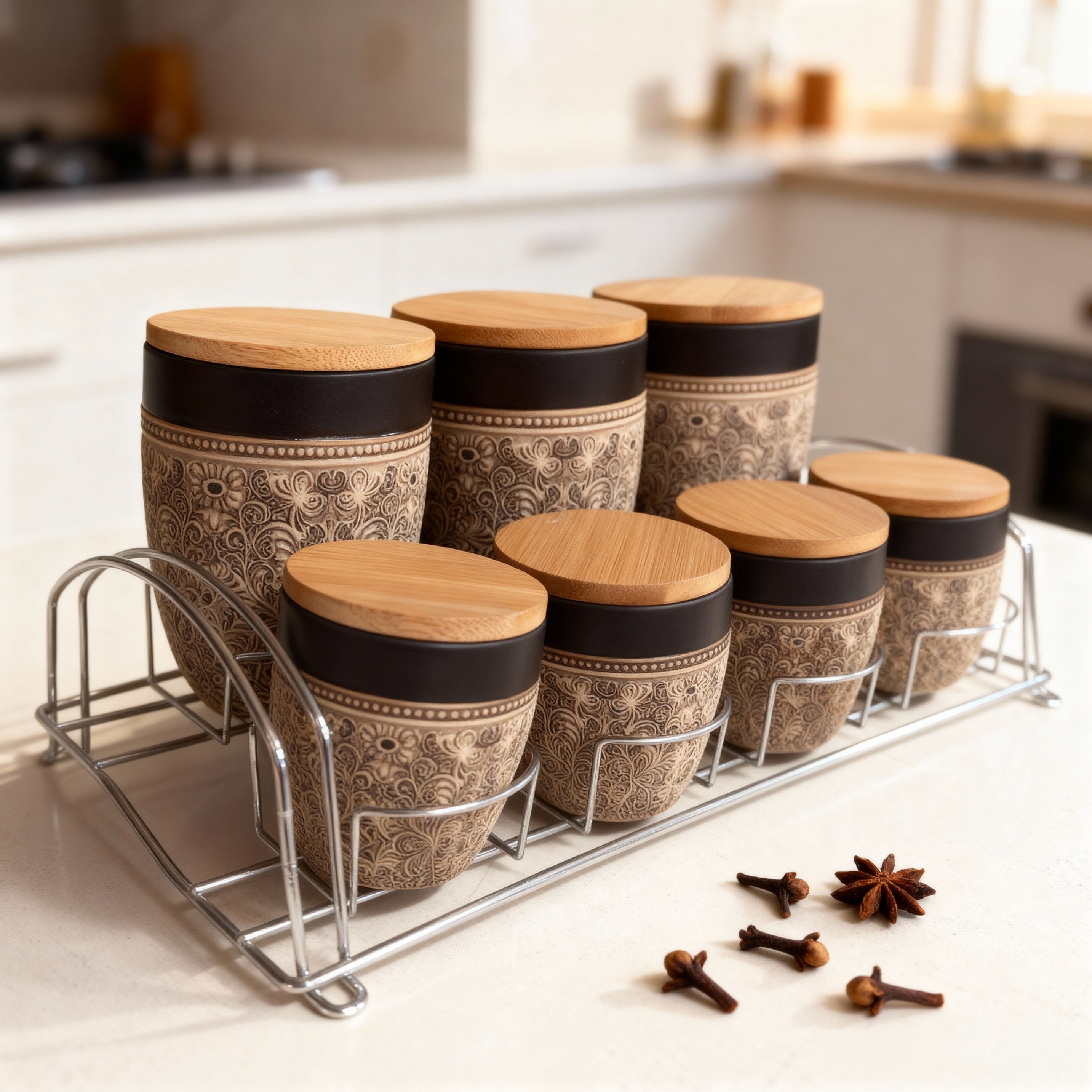 Spice Jar Set with Metal Rack – 7 Pieces