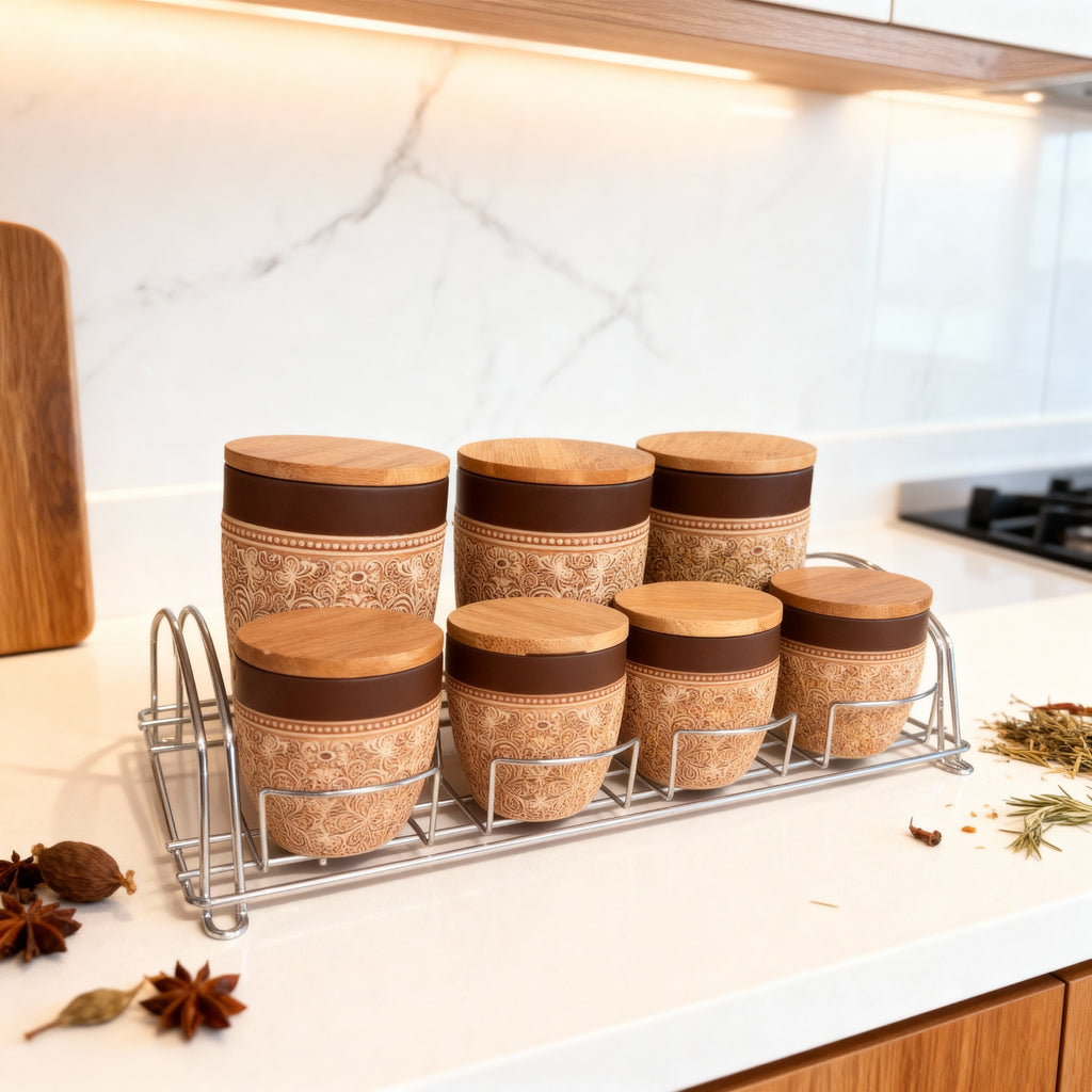 Spice Jar Set with Metal Rack – 7 Pieces