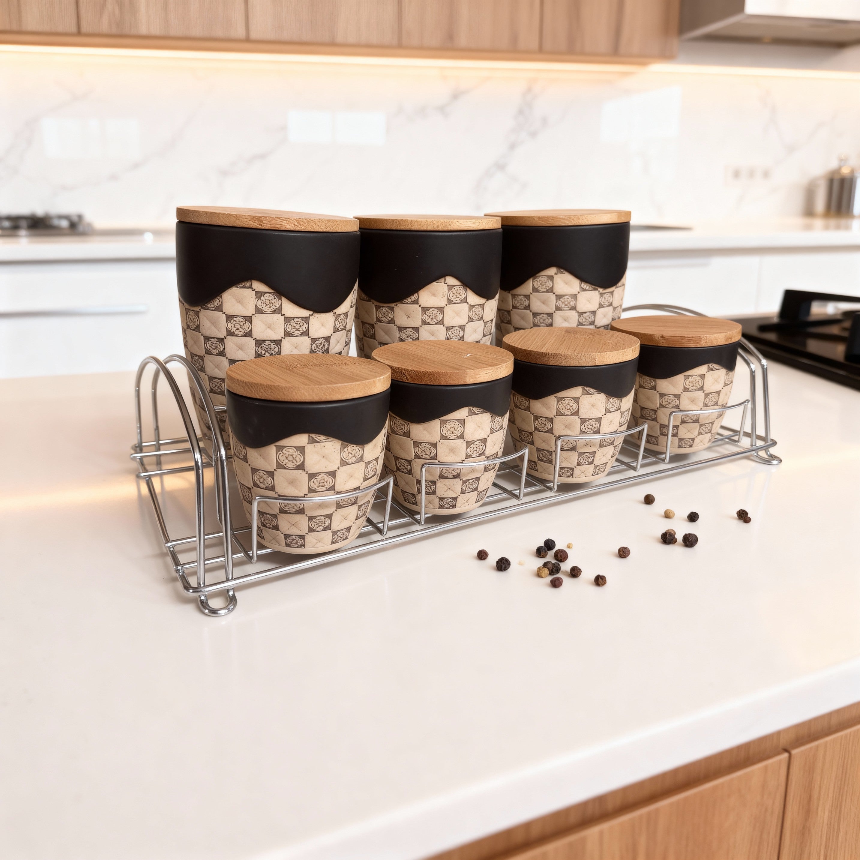 Spice Jar Set with Metal Rack – 7 Pieces