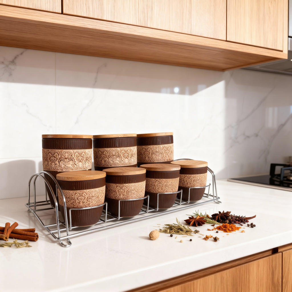 Spice Jar Set with Metal Rack – 7 Pieces