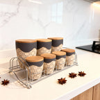 Spice Jar Set with Metal Rack – 7 Pieces