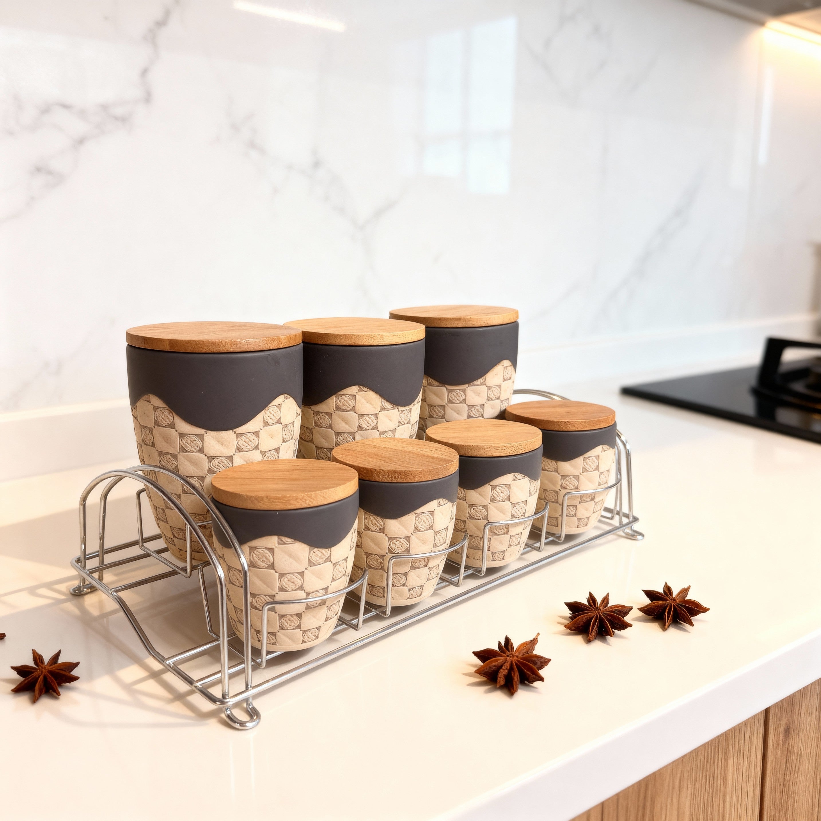 Spice Jar Set with Metal Rack – 7 Pieces