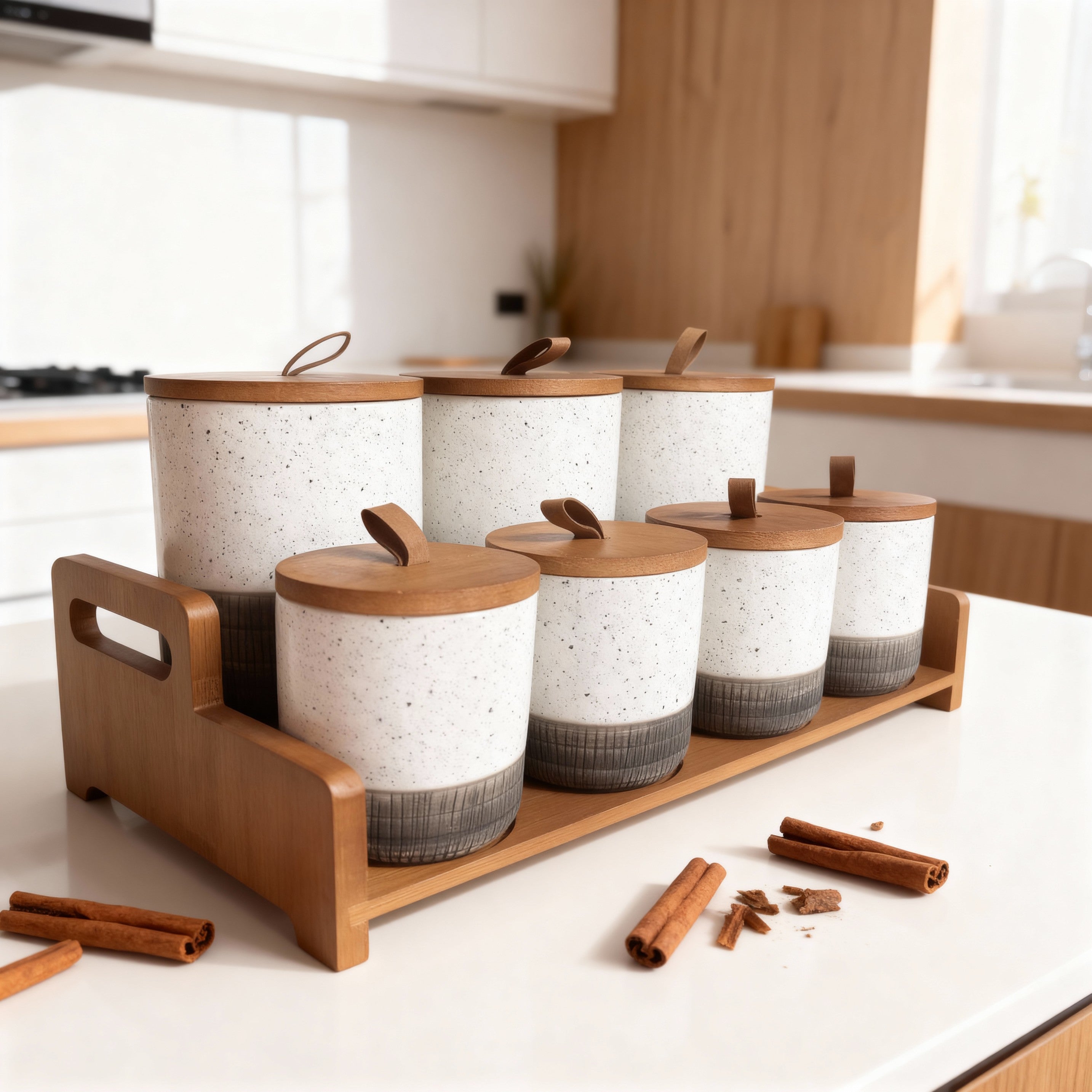 Spice Jar Set with Wooden Rack – 7 Pieces