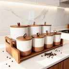 Spice Jar Set with Wooden Rack – 7 Pieces