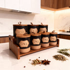 Spice Jar Set with Wooden Rack – 7 Pieces