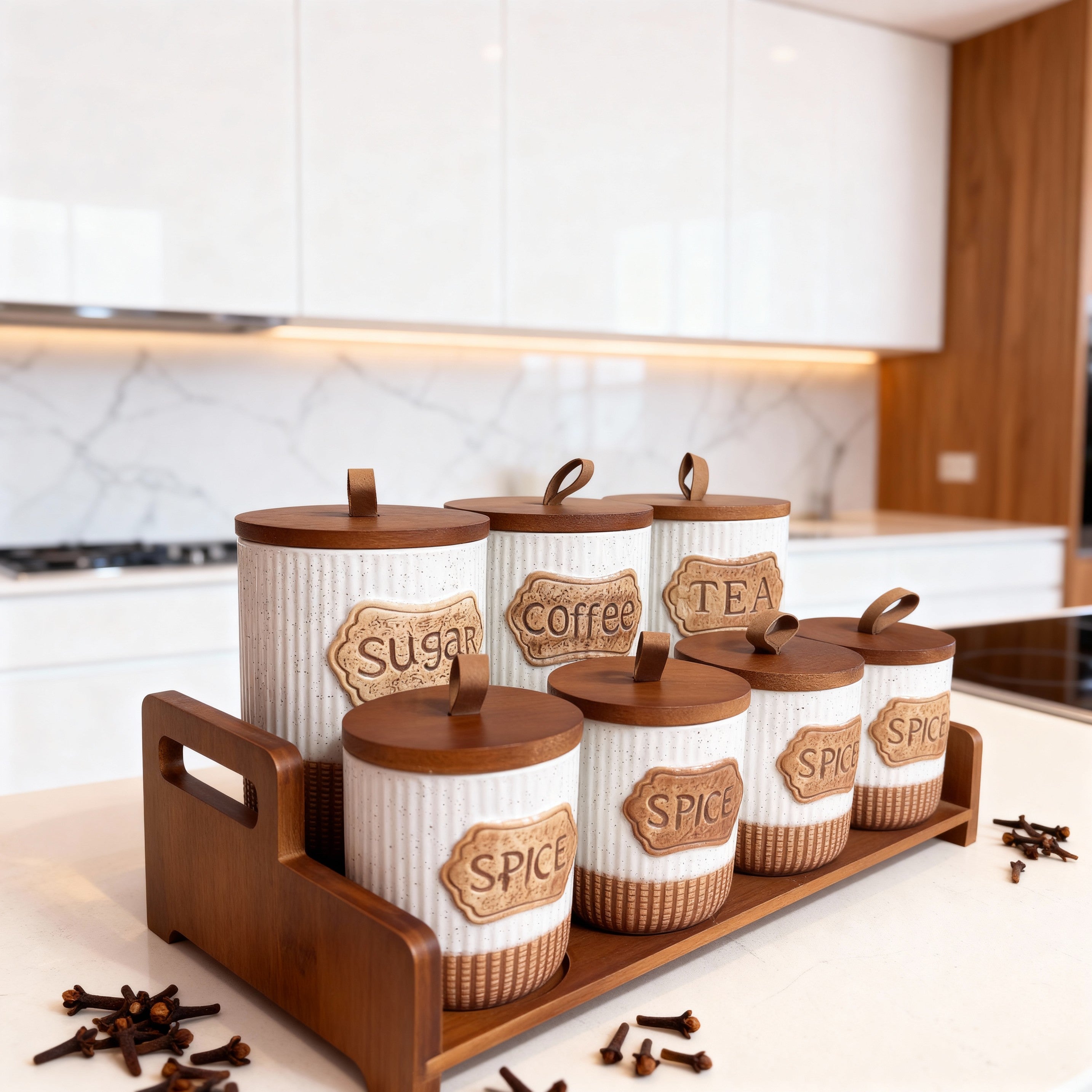 Spice Jar Set with Wooden Rack – 7 Pieces