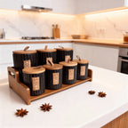Spice Jar Set with Wooden Rack – 7 Pieces