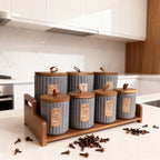 Spice Jar Set with Wooden Rack – 7 Pieces