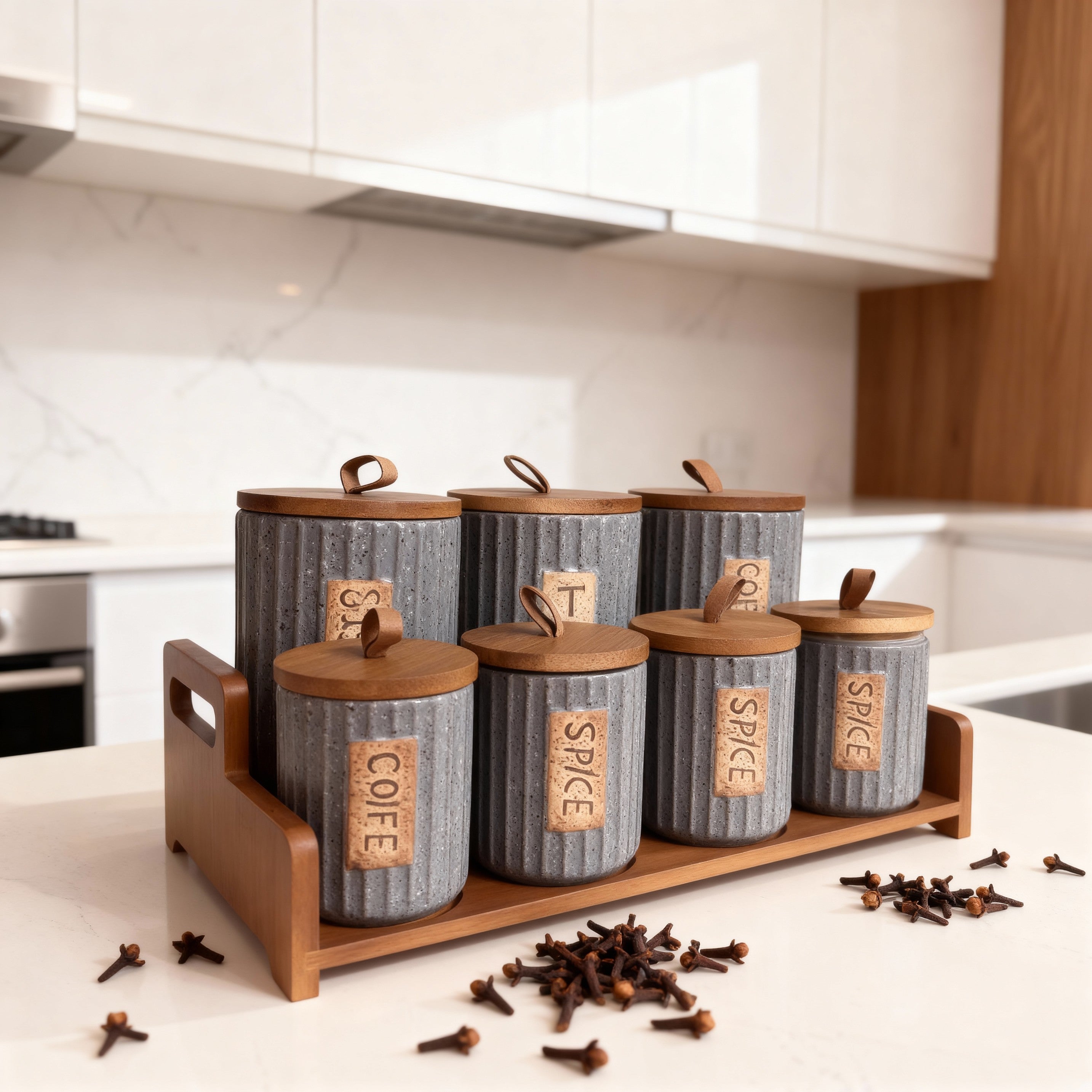 Spice Jar Set with Wooden Rack – 7 Pieces