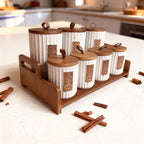 Spice Jar Set with Wooden Rack – 7 Pieces