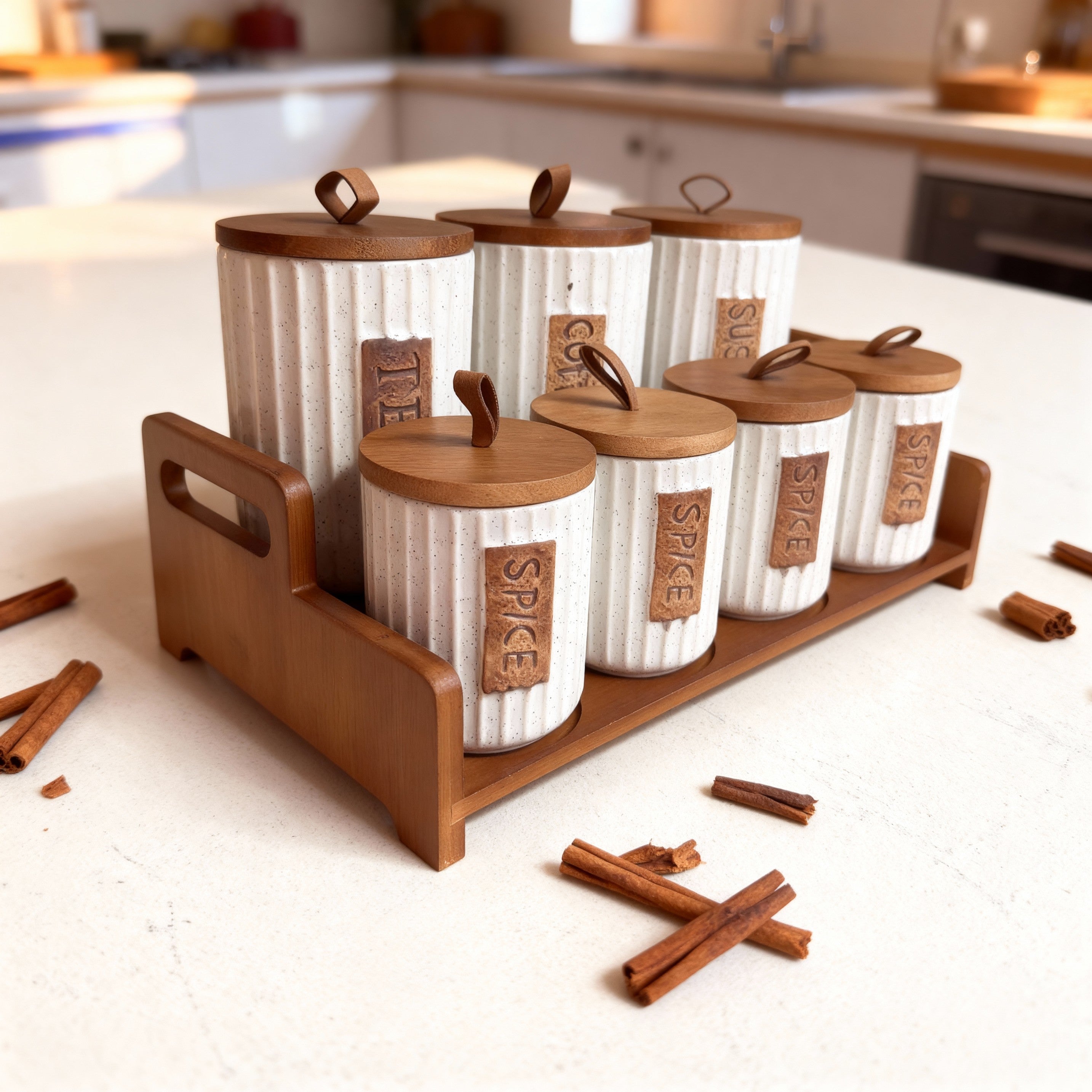 Spice Jar Set with Wooden Rack – 7 Pieces