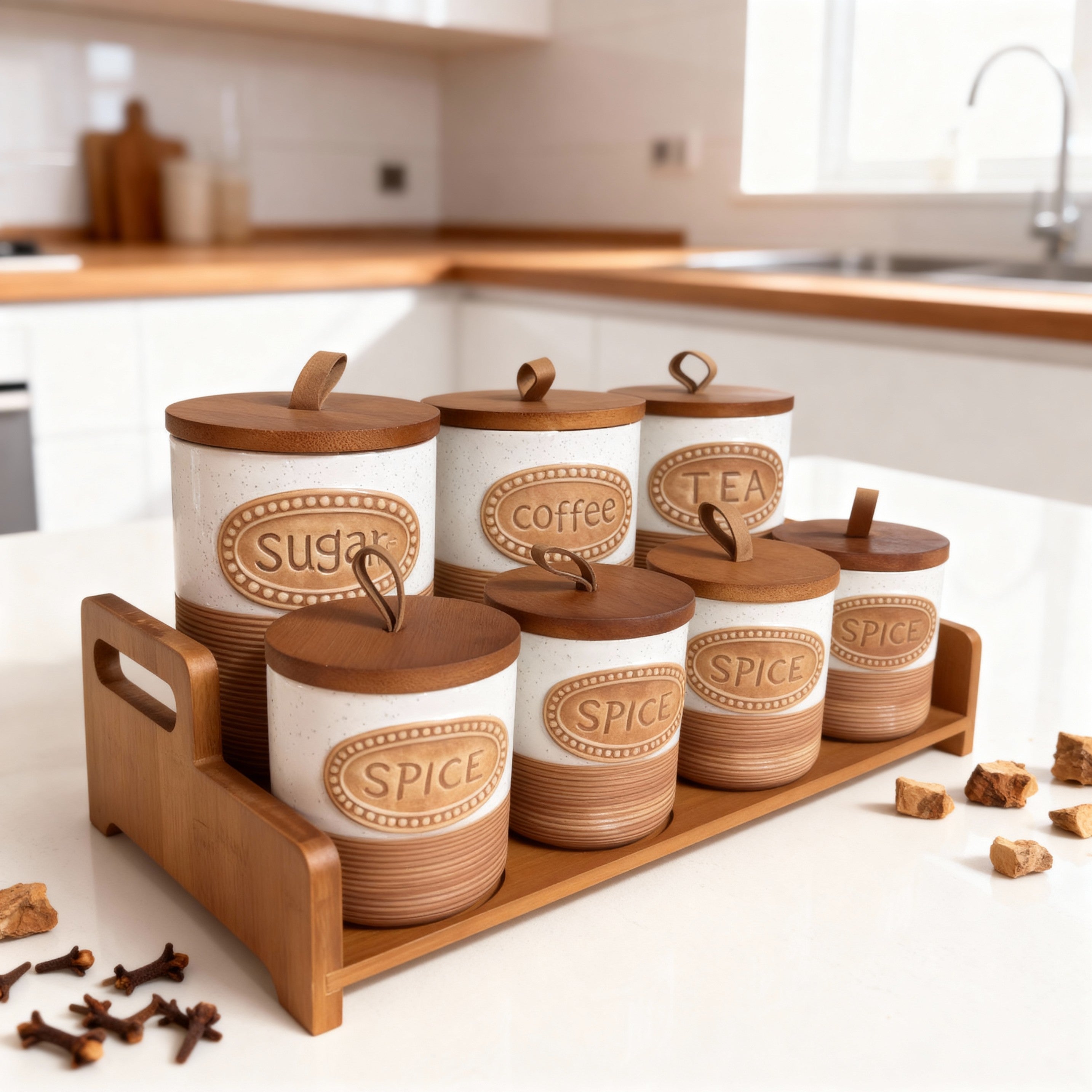 Spice Jar Set with Wooden Rack – 7 Pieces