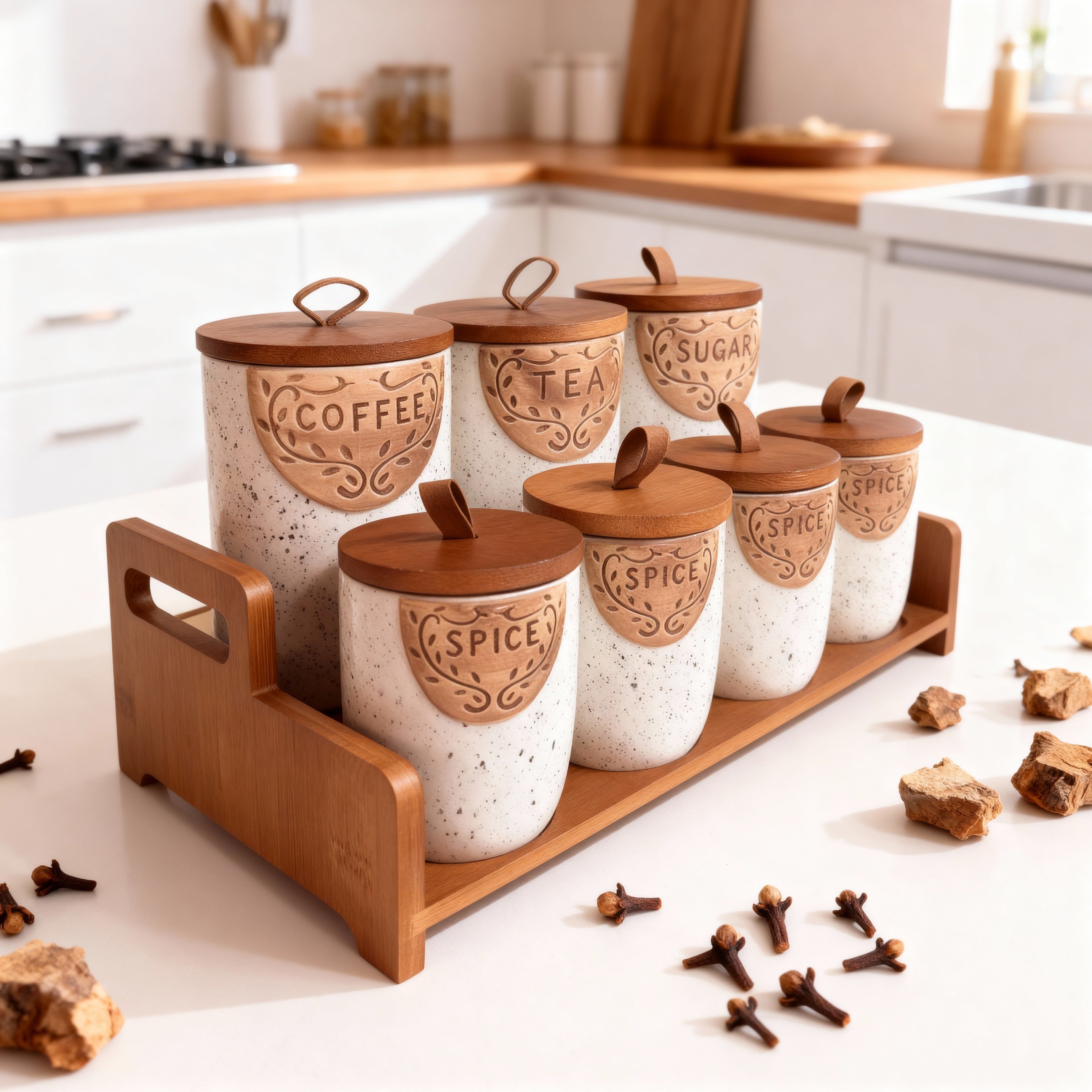 Spice Jar Set with Wooden Rack – 7 Pieces