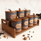 Spice Jar Set with Wooden Rack – 7 Pieces