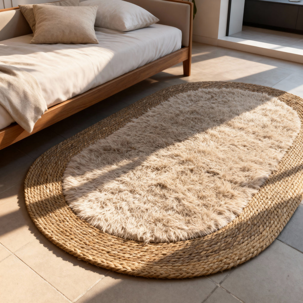 Oval Plush Jute Area Rug