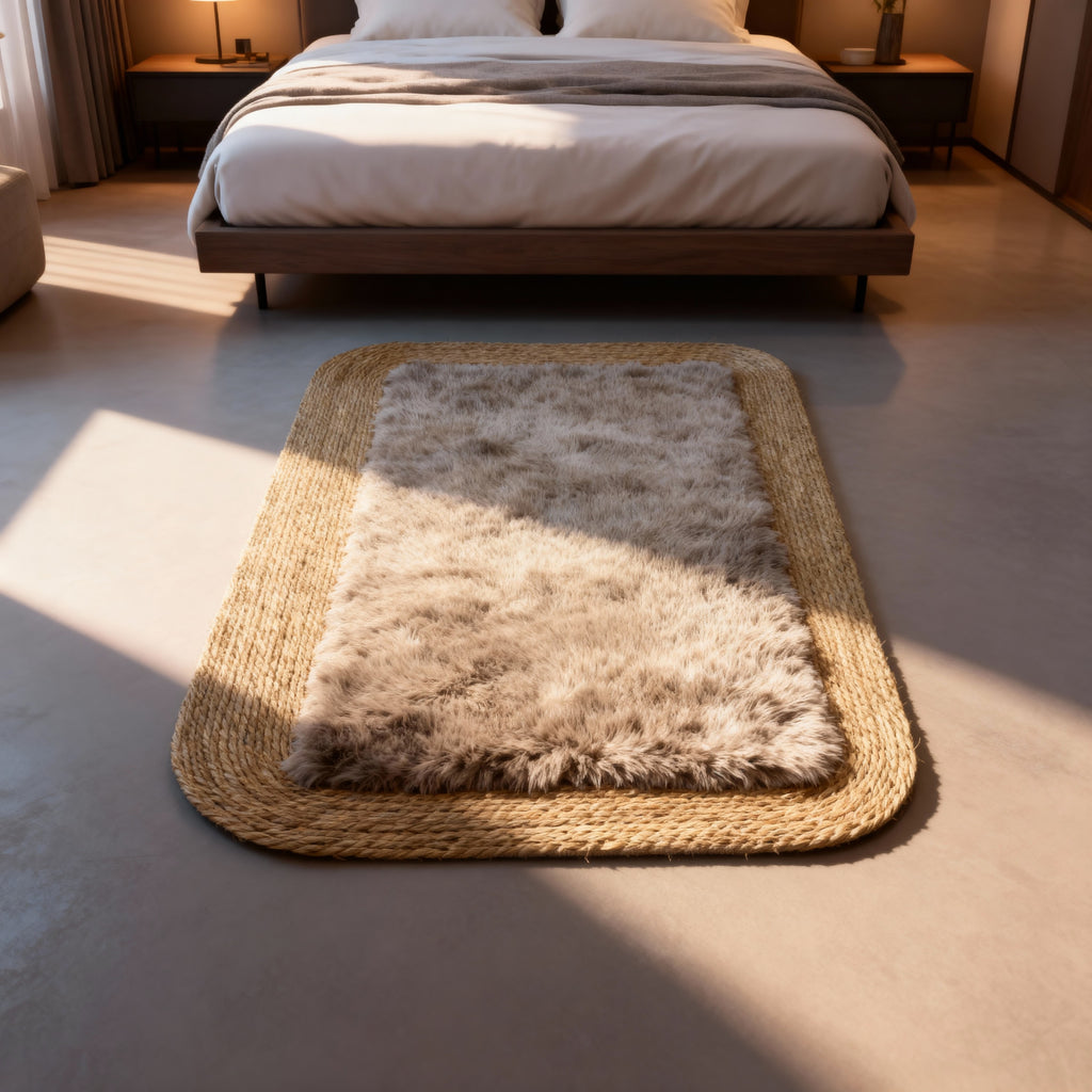 Rectangle Plush Jute Accent Rug