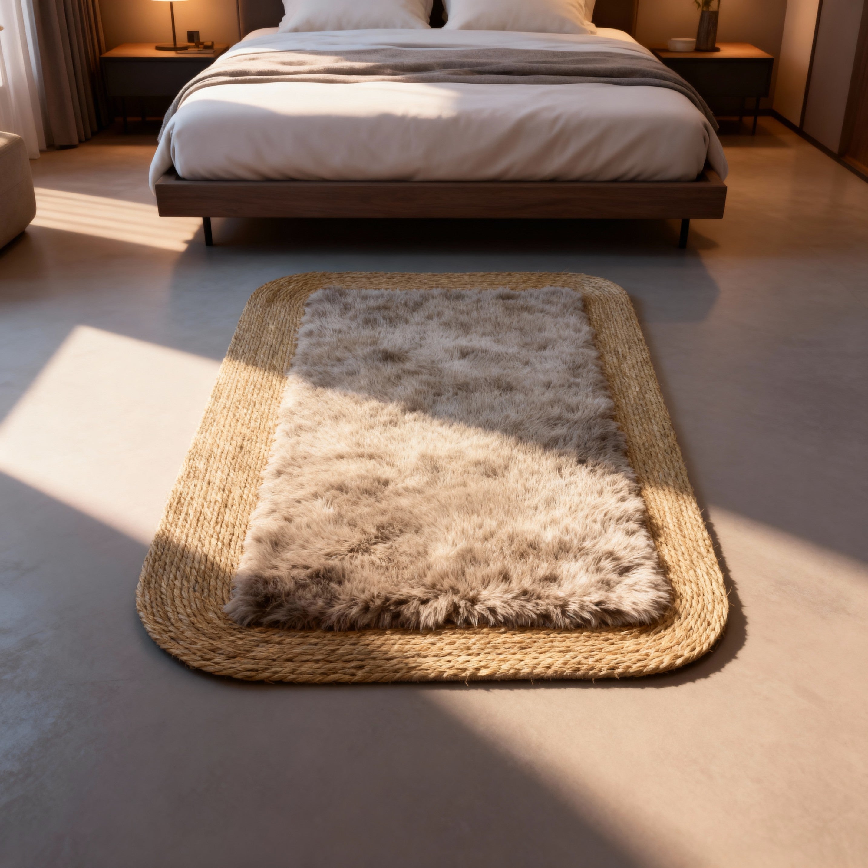 Rectangle Plush Jute Accent Rug