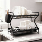 Two-Tier Steel Dish Drying Rack with Utensil Holder