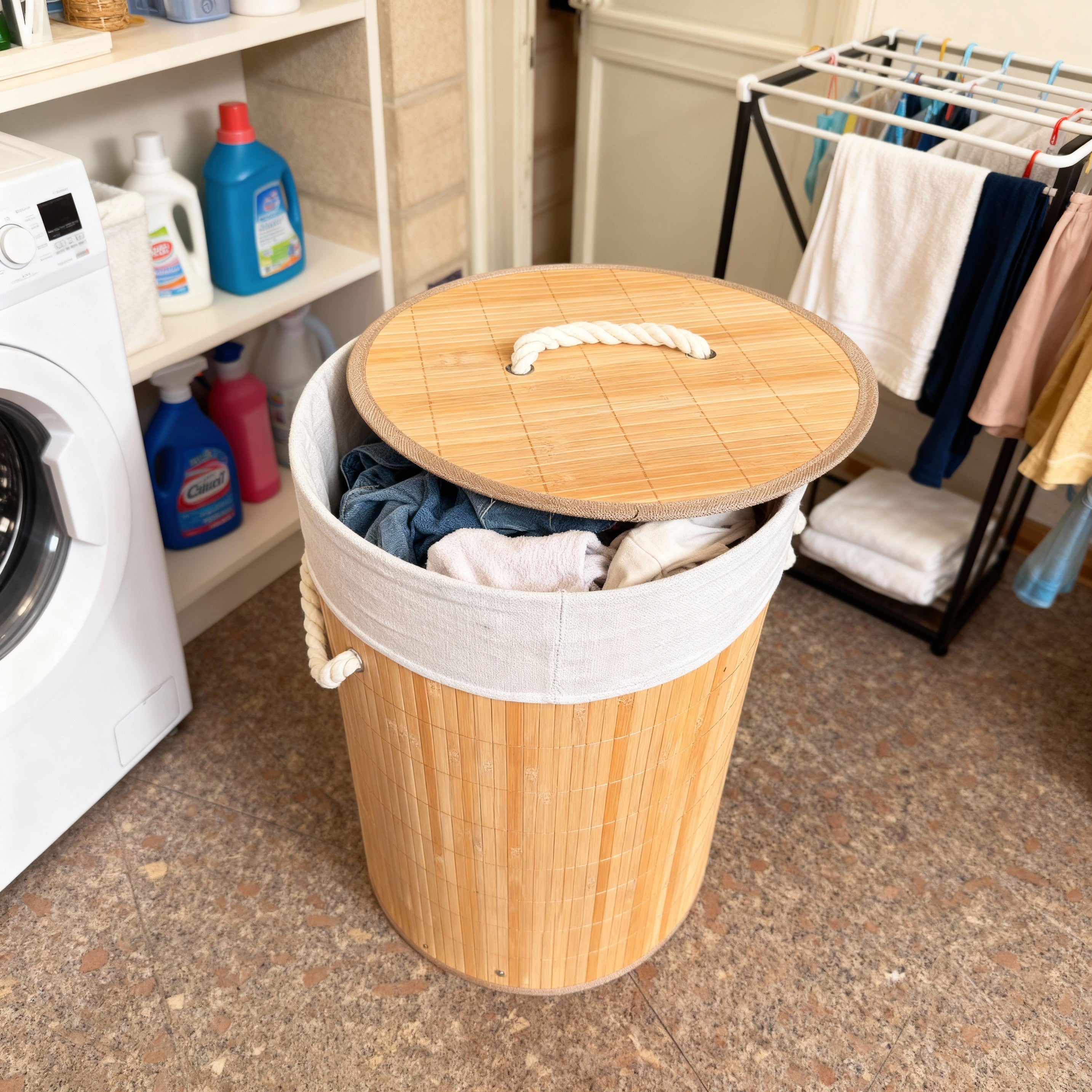Round Bamboo Laundry Basket