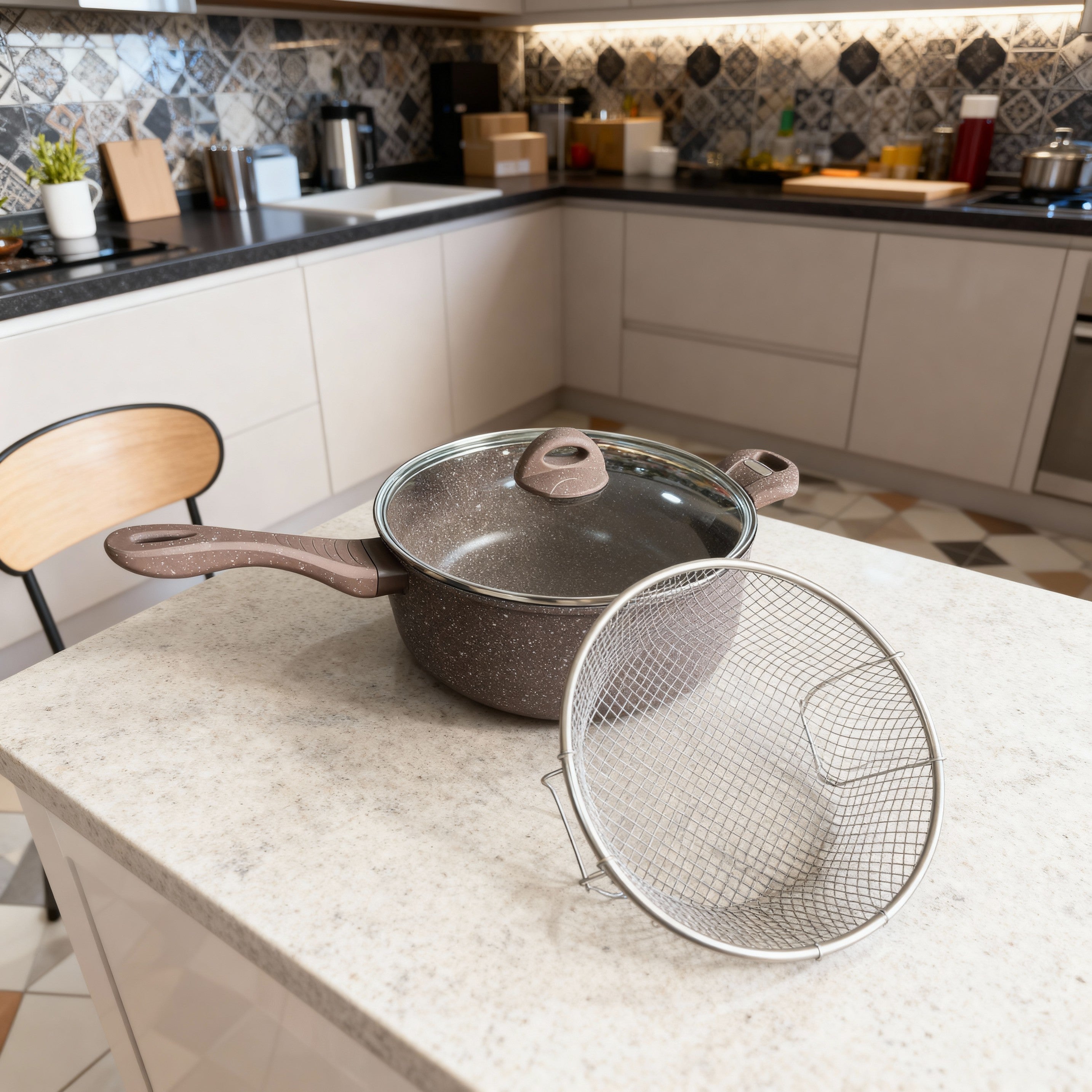 Granite Deep Fryer Pot Set
