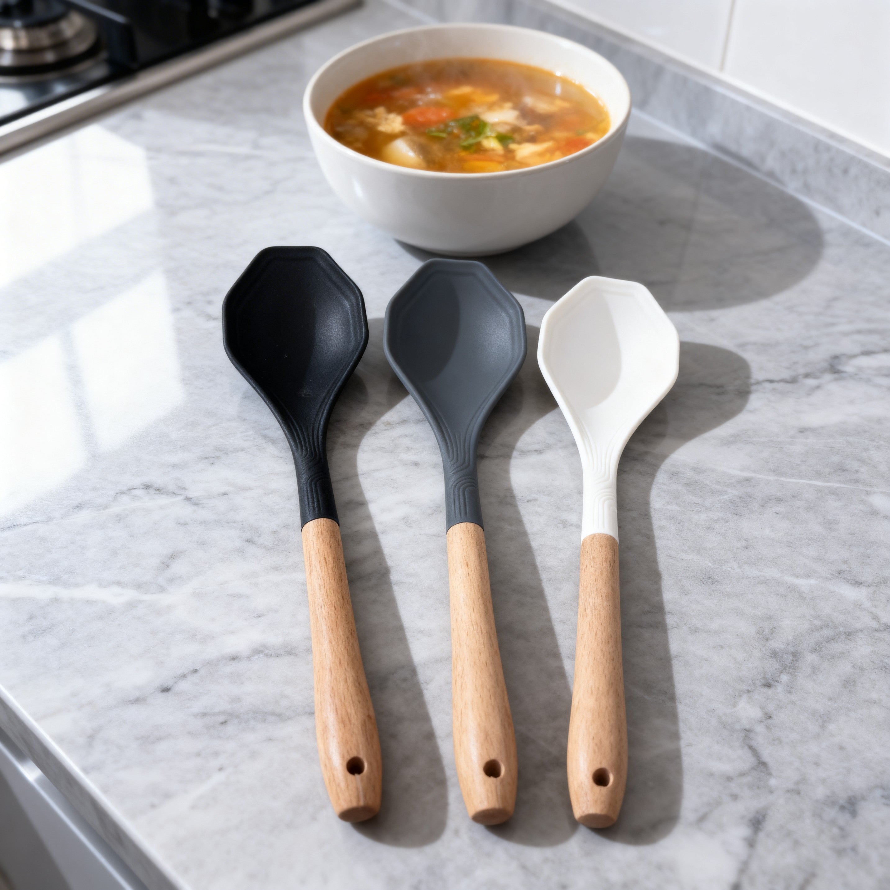 Silicone Serving Spoon with Wooden Handle