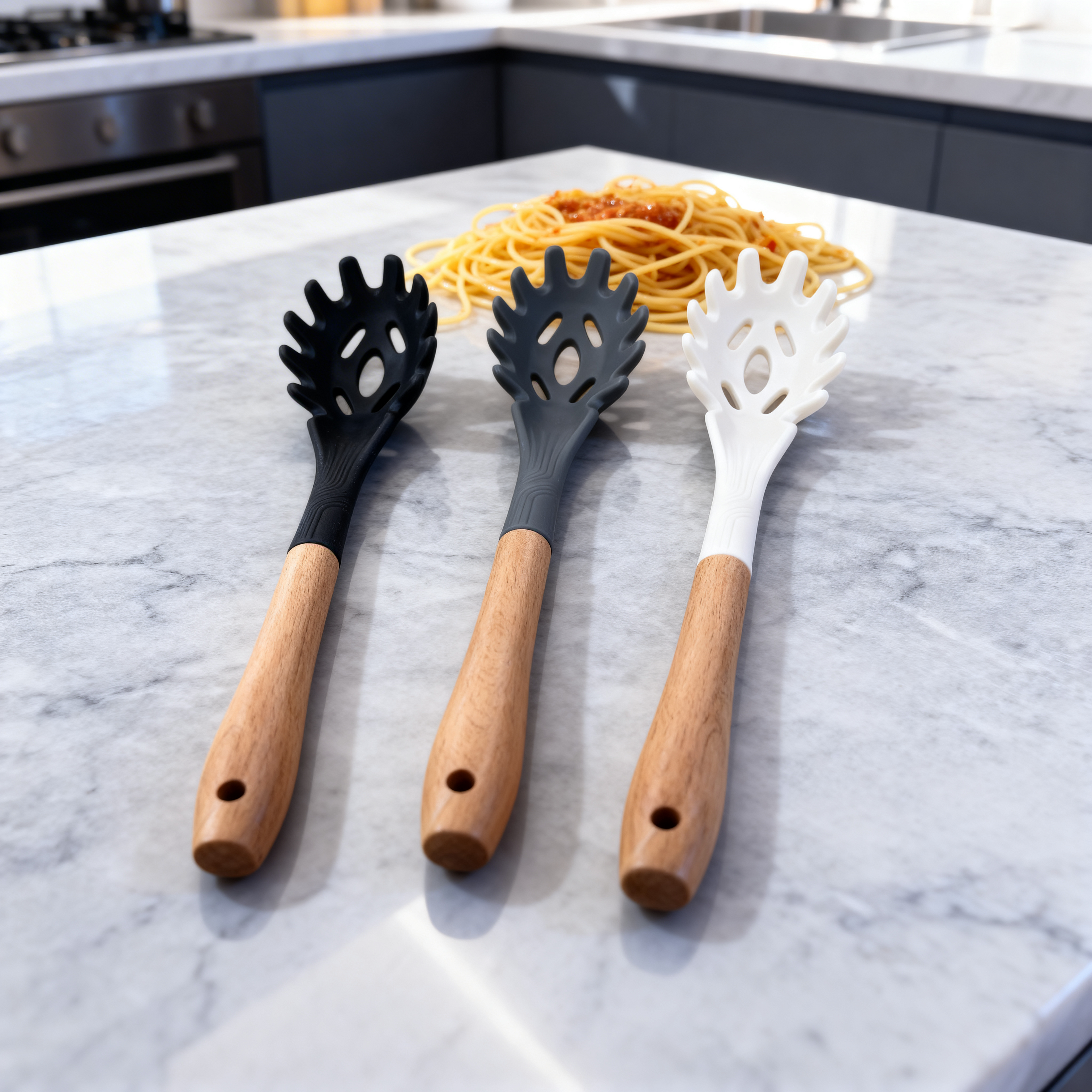 Silicone Pasta Server with Wooden Handle