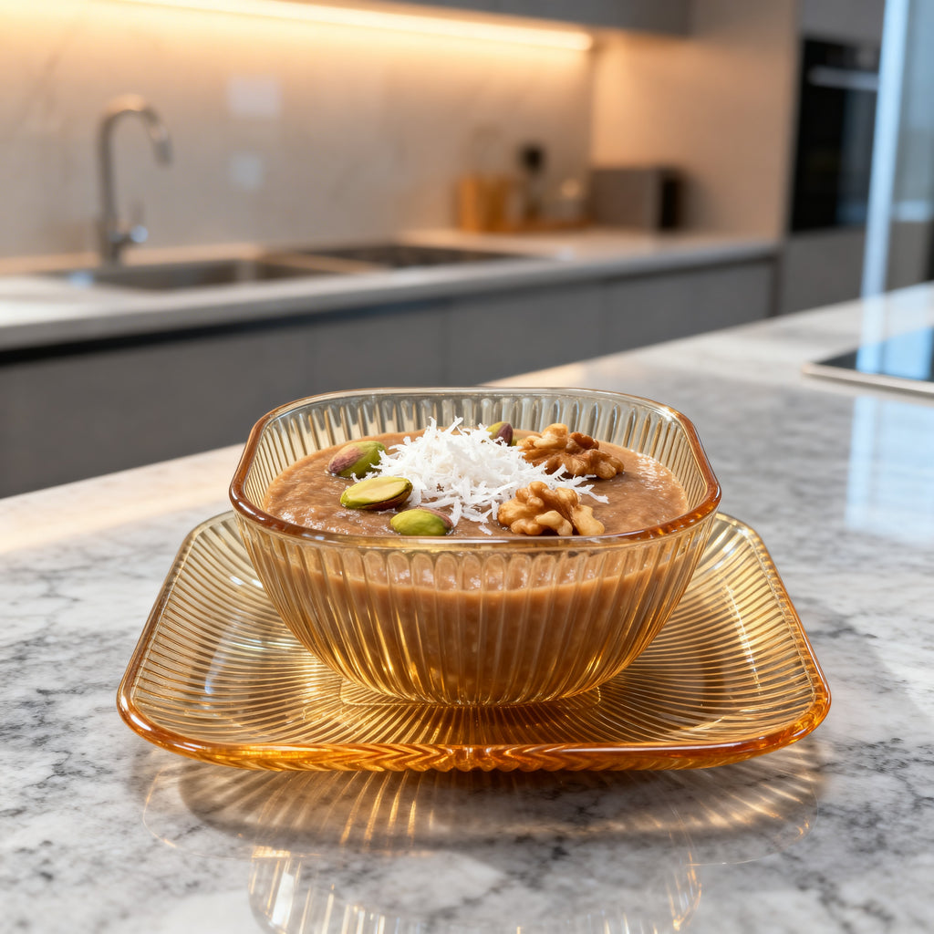 Amber Glass Bowl &amp; Tray Set – 12 Pieces
