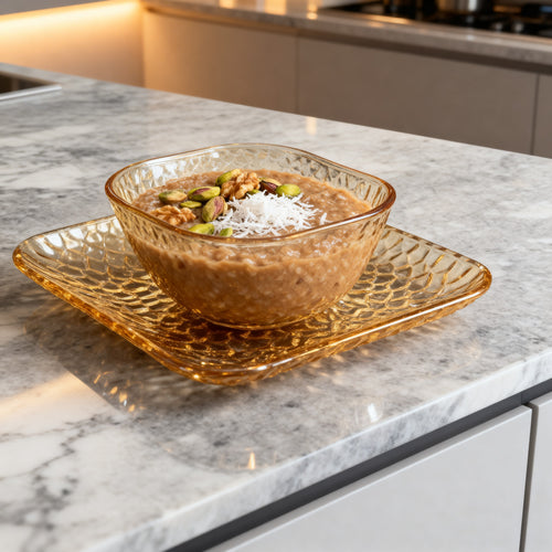 Amber Glass Bowl &amp; Tray Set – 12 Pieces