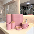 Bathroom Accessories Set with Bamboo Lids – 8 Pieces