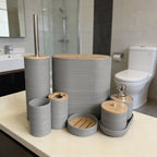 Bathroom Accessories Set with Bamboo Lids – 8 Pieces