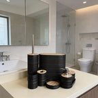 Bathroom Accessories Set with Bamboo Lids – 8 Pieces