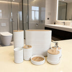 Bathroom Accessories Set with Bamboo Lids – 8 Pieces